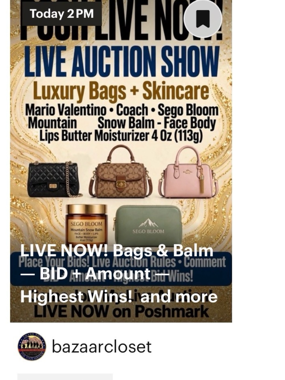 Today 2 pm LIVE NOW! Bags & Balm — BID + Amount — Highest Wins! Come join me!